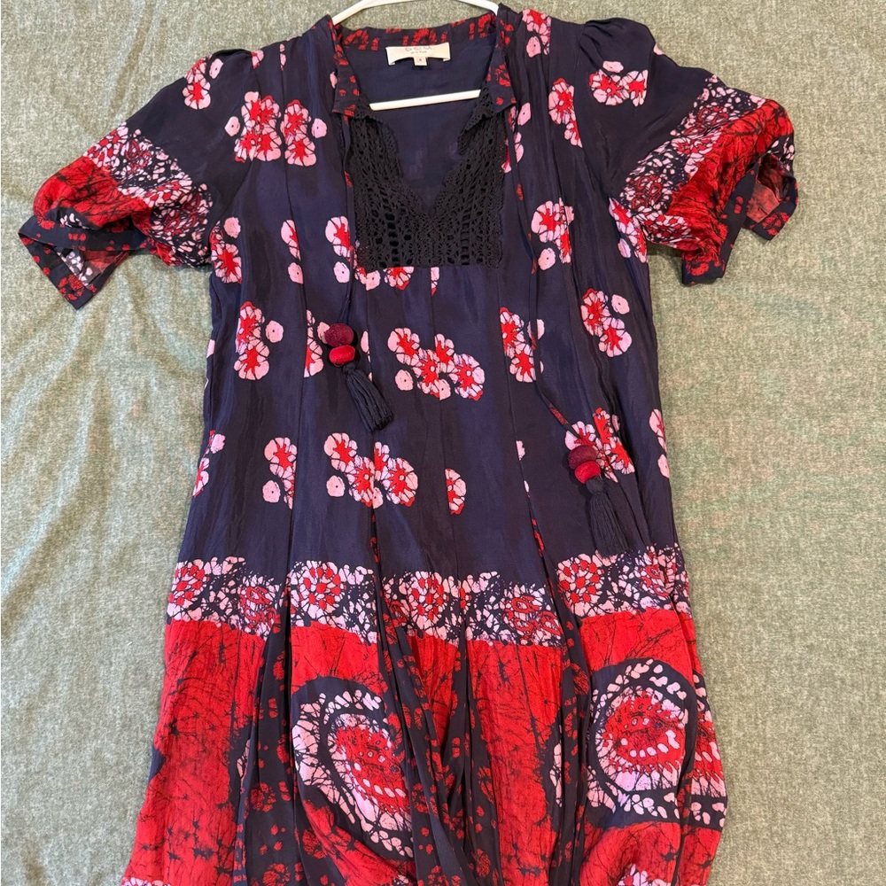 Floral Bohemian Dress with Red and Purple Accents